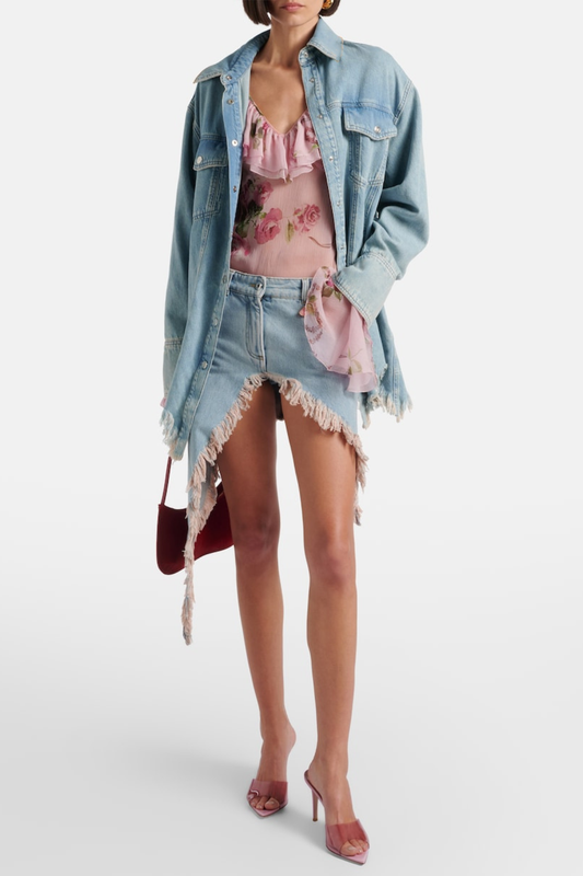 Bardot Asymmetric Frayed Mini Skirt