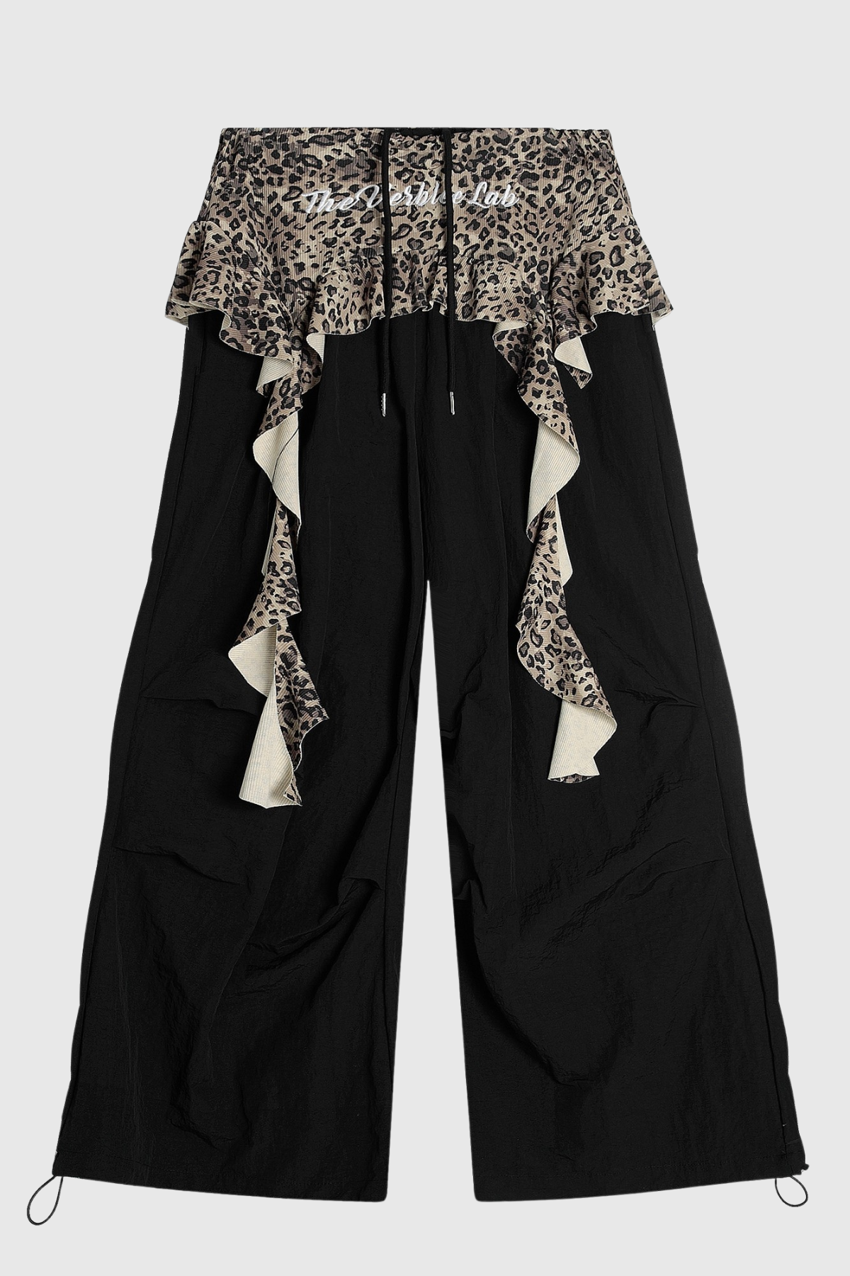 Baxle Leopard Ruffle Deconstruct Pants - Black