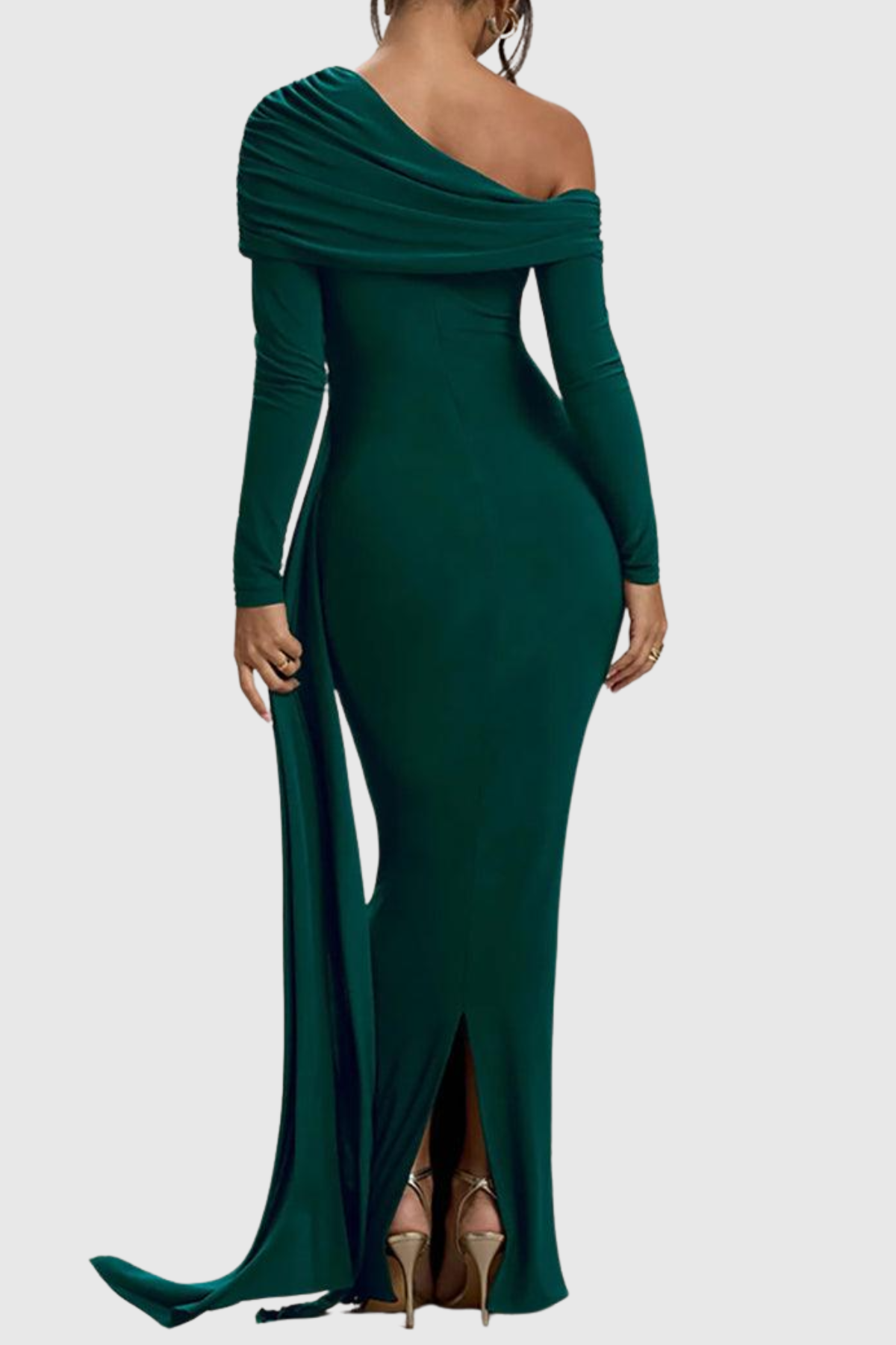Baxter Off Shoulder Asymmetric Draped Maxi Dress - Green