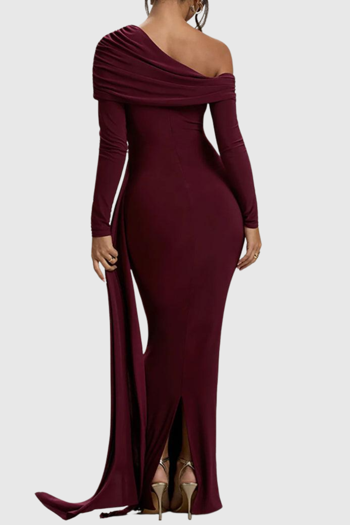 Baxter Off Shoulder Asymmetric Draped Maxi Dress - Wine