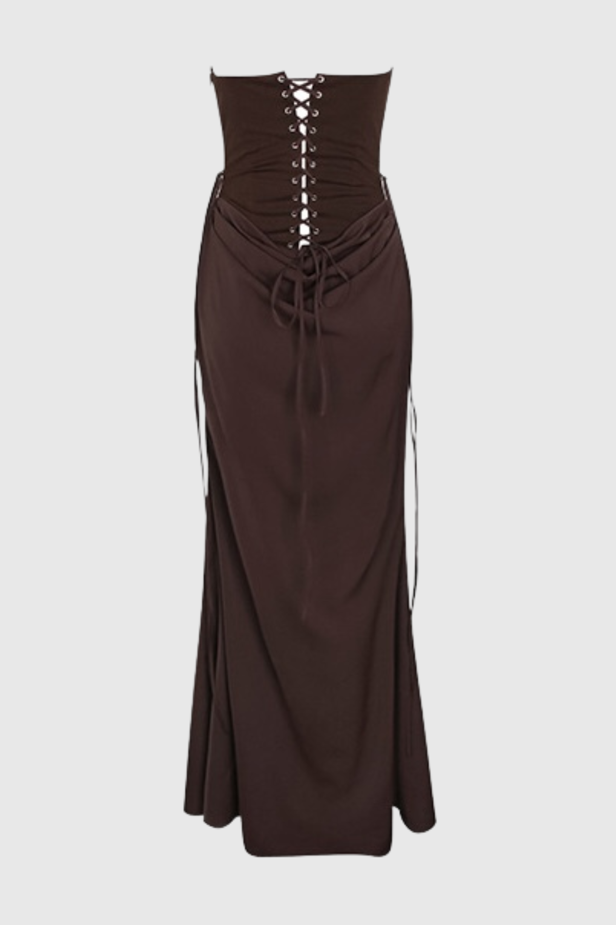 Beatrix Strapless Corset Satin Maxi Dress - Brown