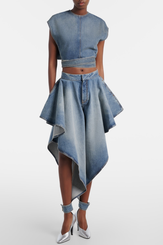 Beatriz Belted Denim Crop Top