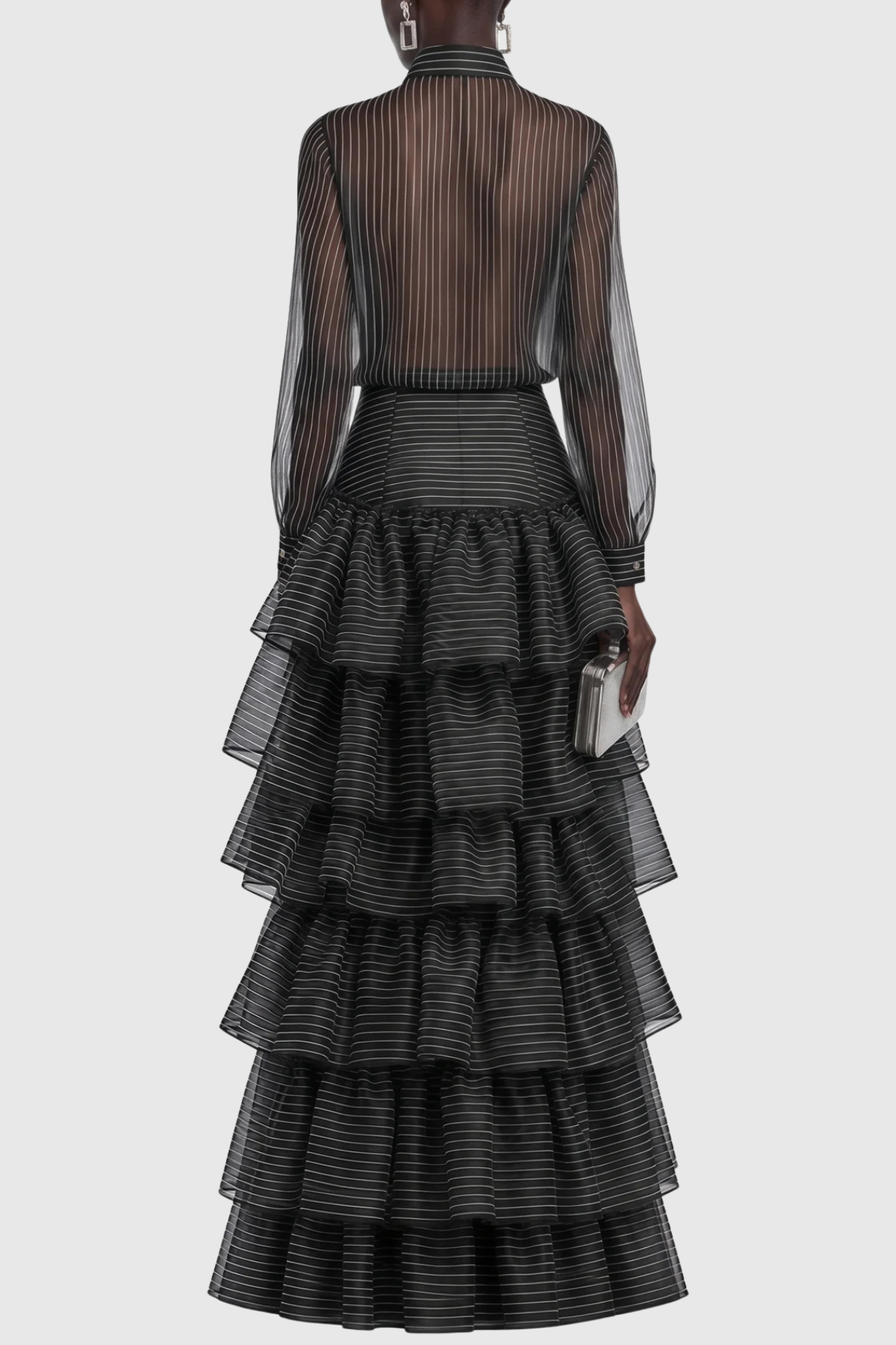 Beccaza Stripe Blouse & Ruffle Maxi Skirt Set