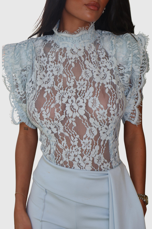 Becketa Lace Top & Pants Set - Blue