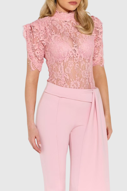 Becketa Lace Top & Pants Set - Pink