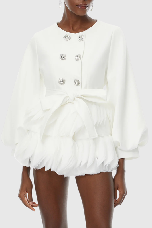 Belatrix Crystal Ruffle Panel Mini Dress - White