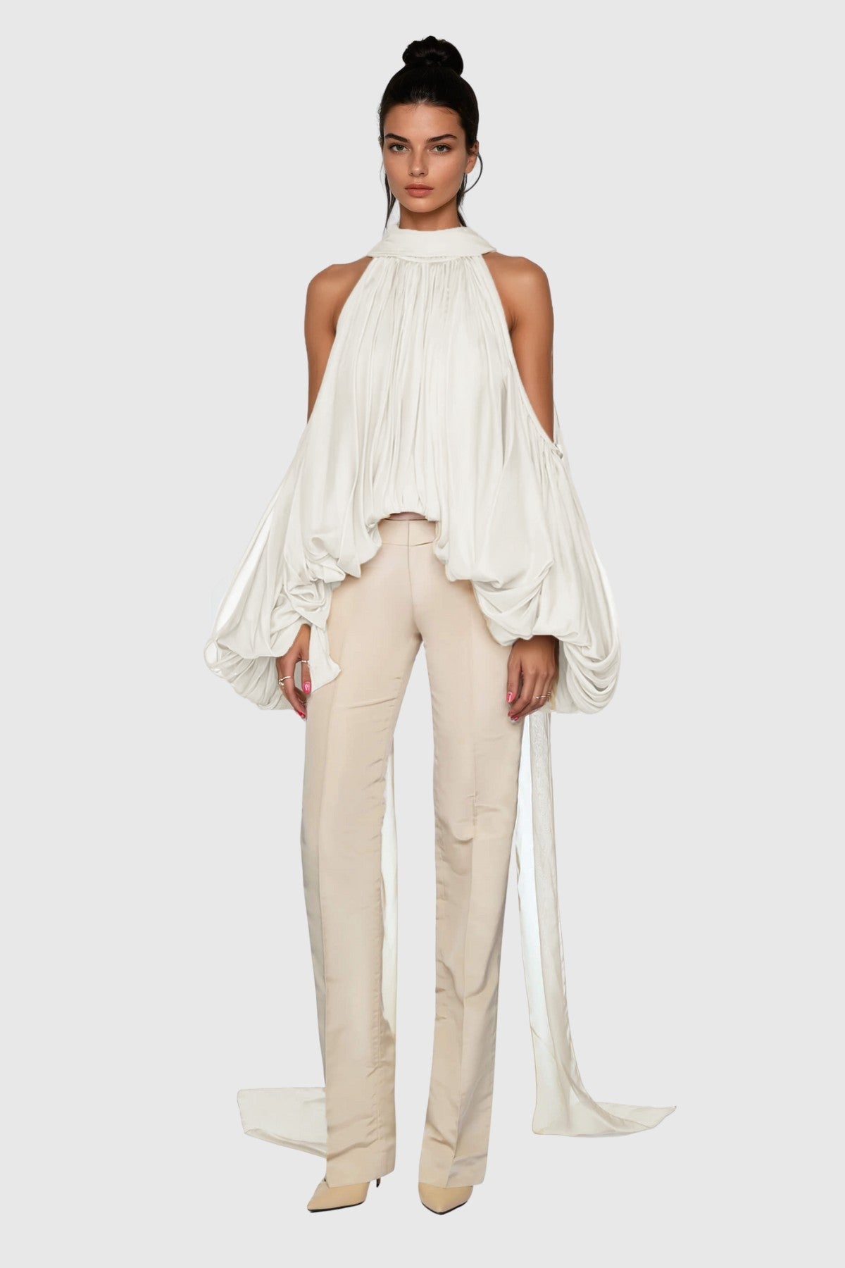 Benico Ruched Cutout Top - Beige