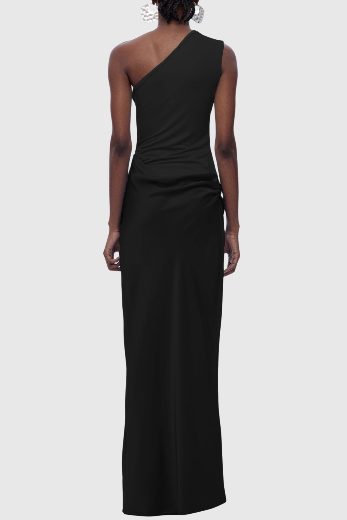 Bertala One Shoulder Satin Ruched Maxi Dress - Black