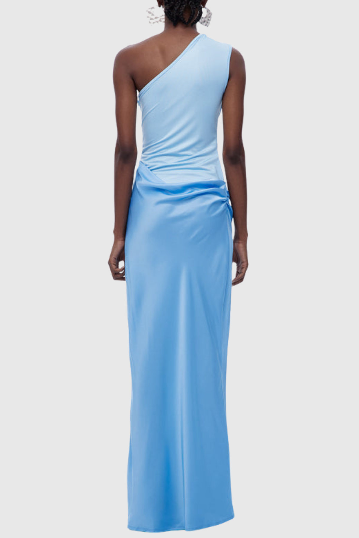 Bertala One Shoulder Satin Ruched Maxi Dress - Blue