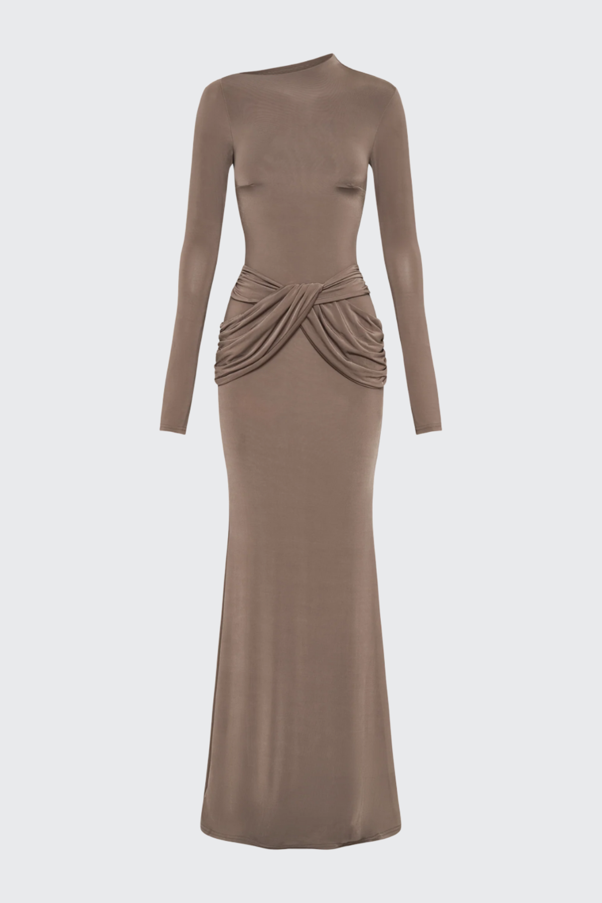 Betona Ruched Long Sleeve Maxi Dress - Khaki