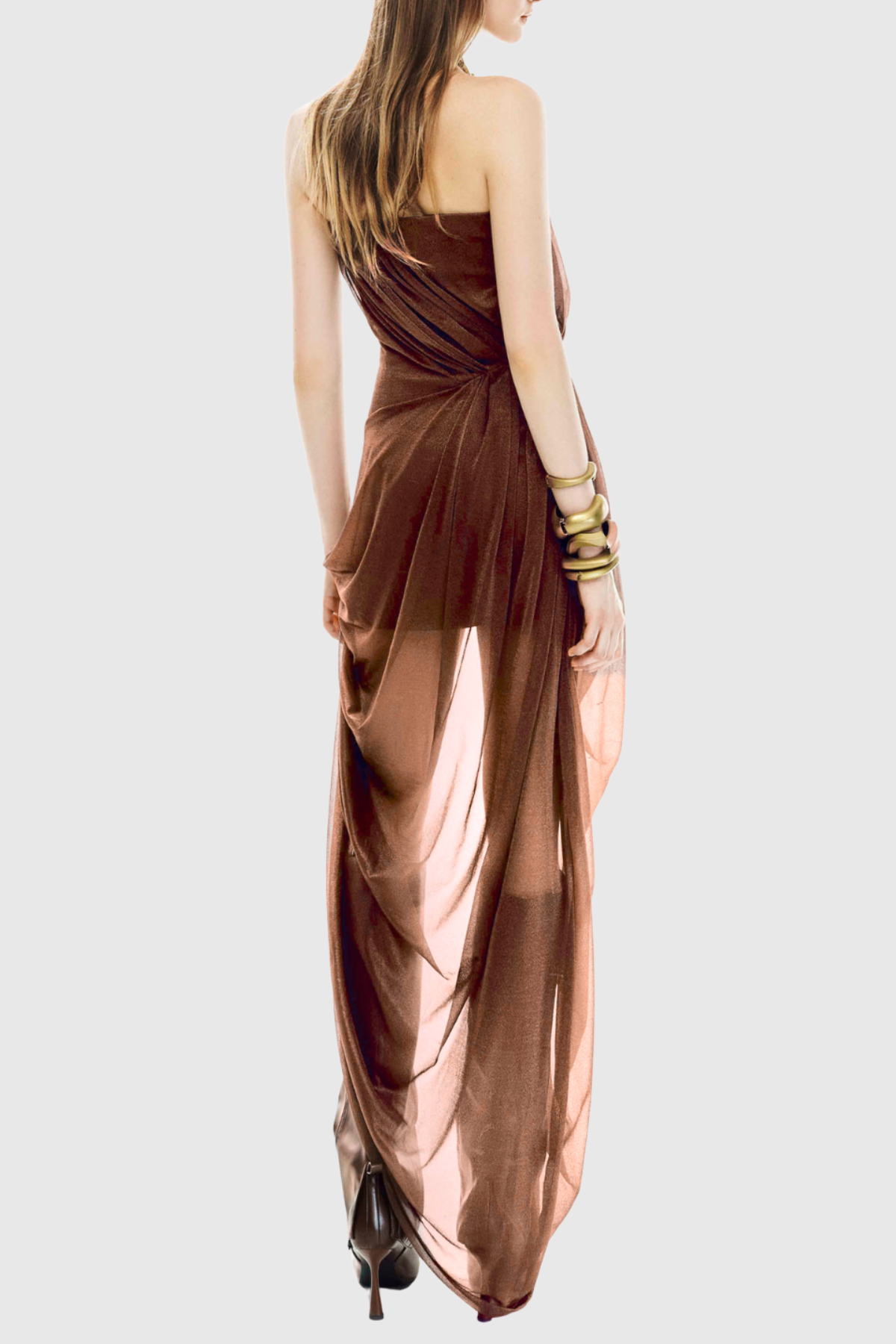 Beverly Floral Strapless Draped Midi Dress - Brown