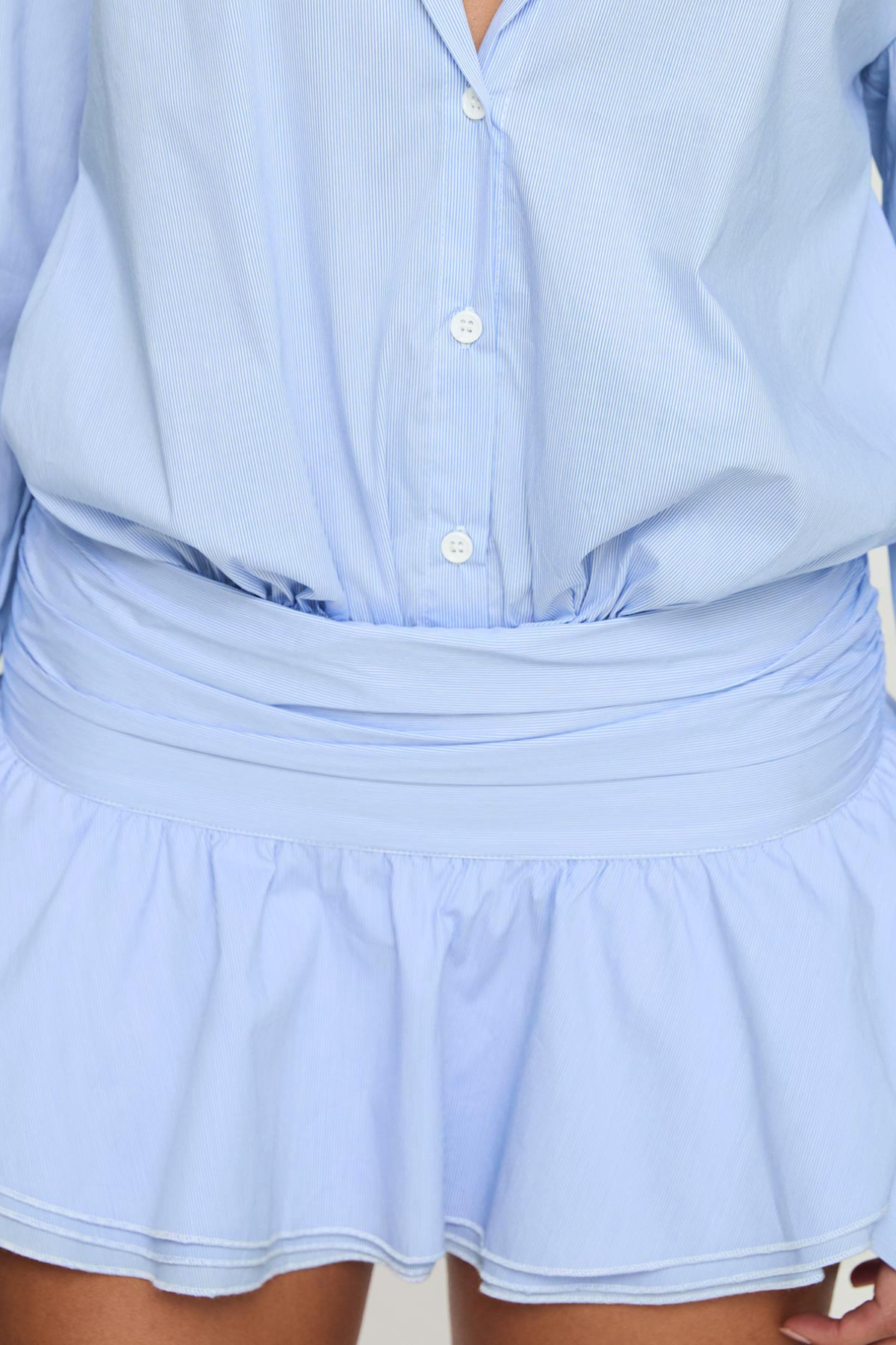 Boudica Pleated Mini Shirt Dress - Blue