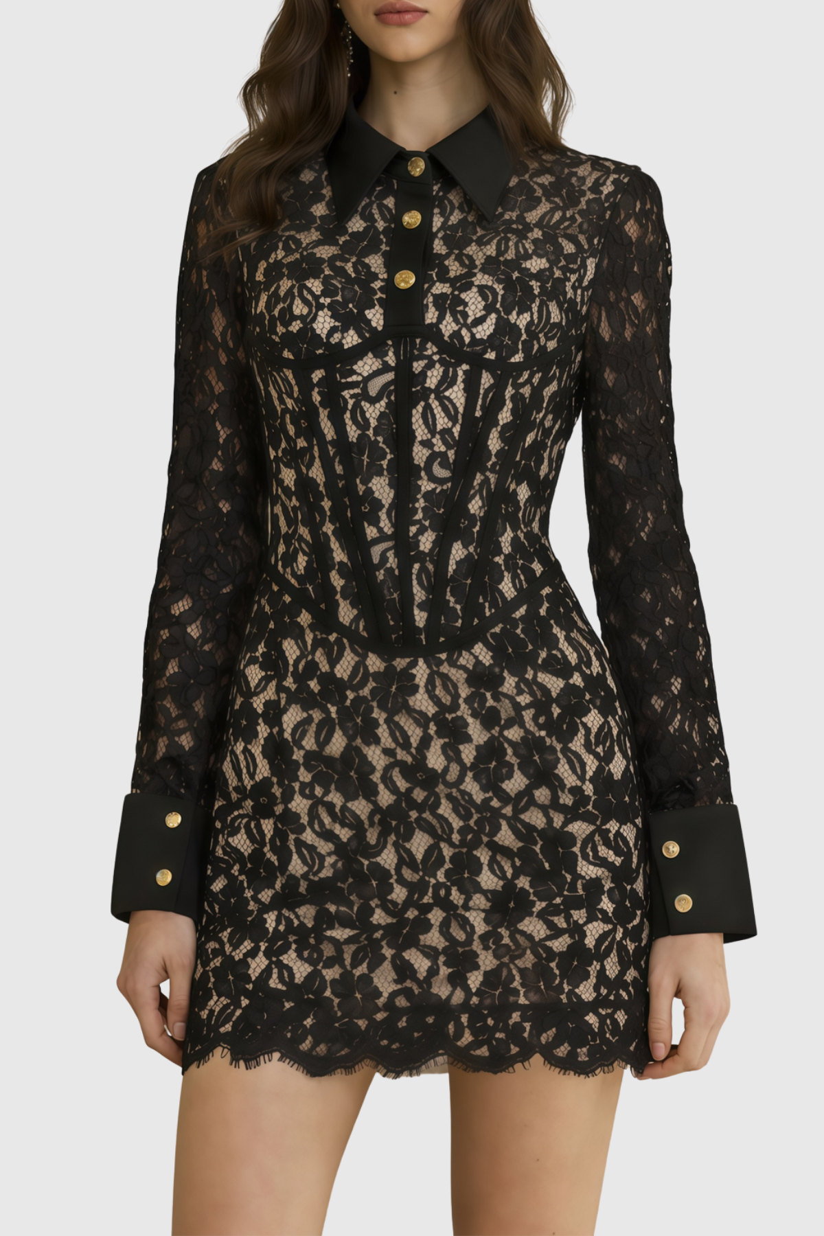 Calida Lace Corset Mini Dress - Black