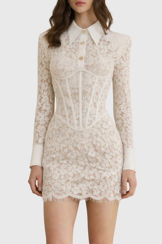 Calida Lace Corset Mini Dress - White