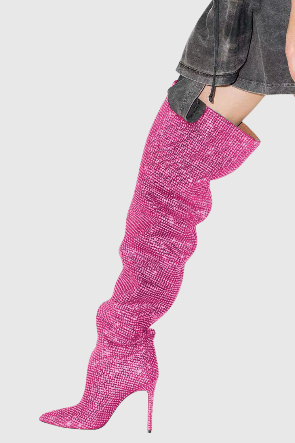 Callisto Crystal Embellished Ruched Knee-high Boots - Pink