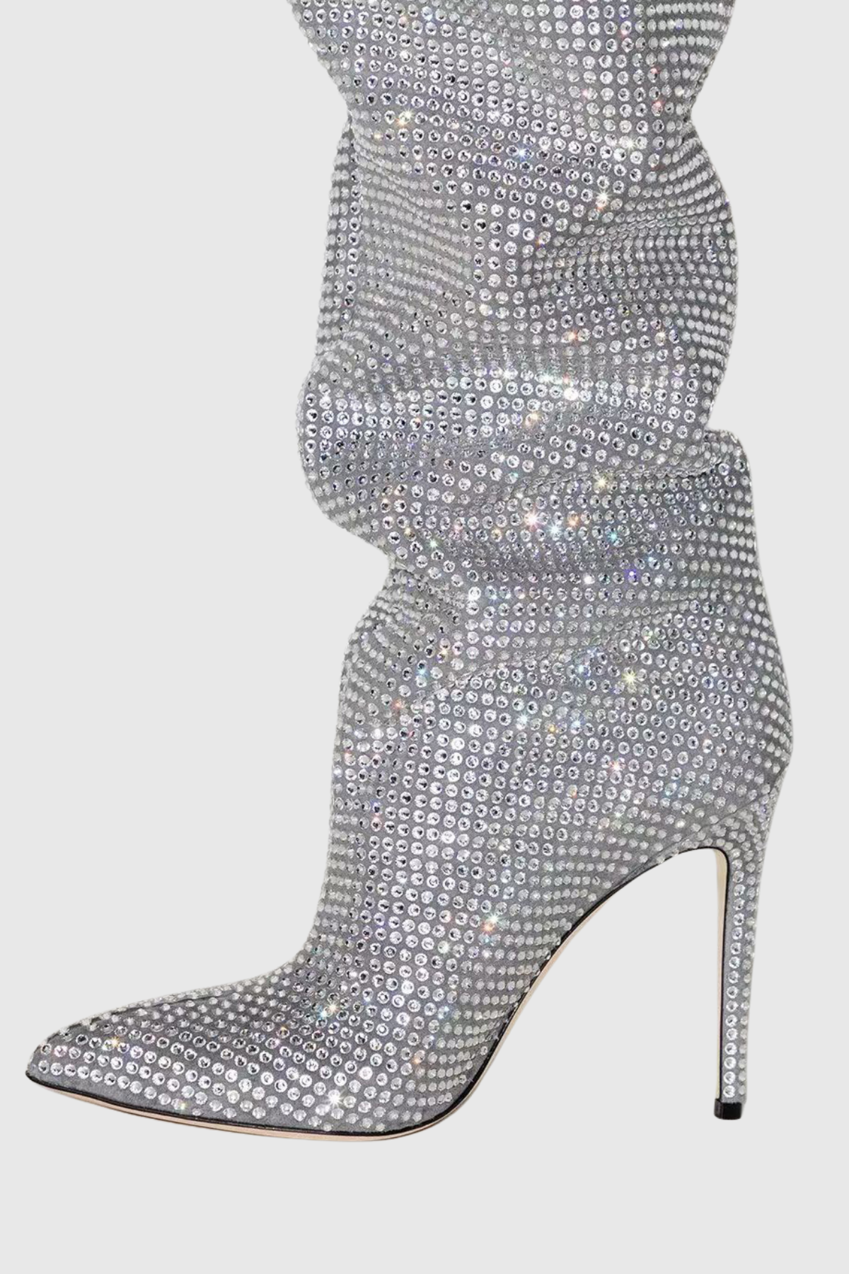 Callisto Crystal Embellished Ruched Knee-high Boots - Silver