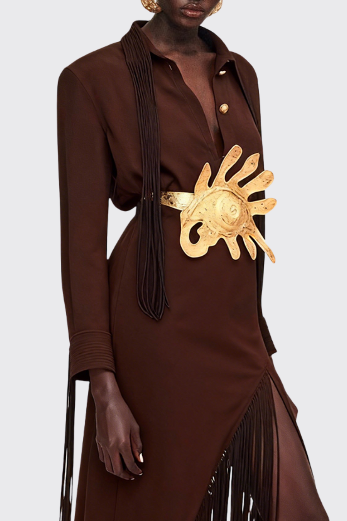Calvra Fringe Buttoned Shirt - Brown