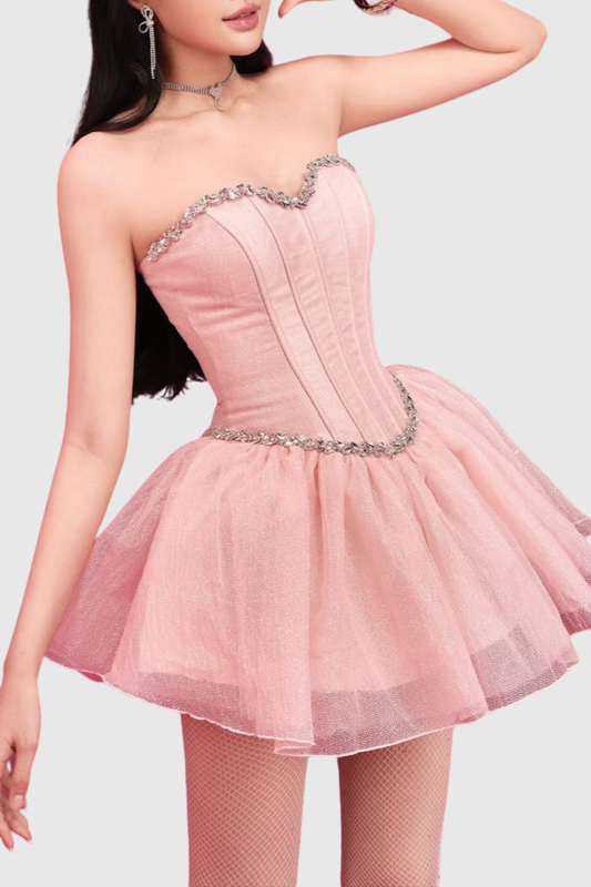 Carmo Crystal Embellished Strapless Corset Mini Dress - Pink