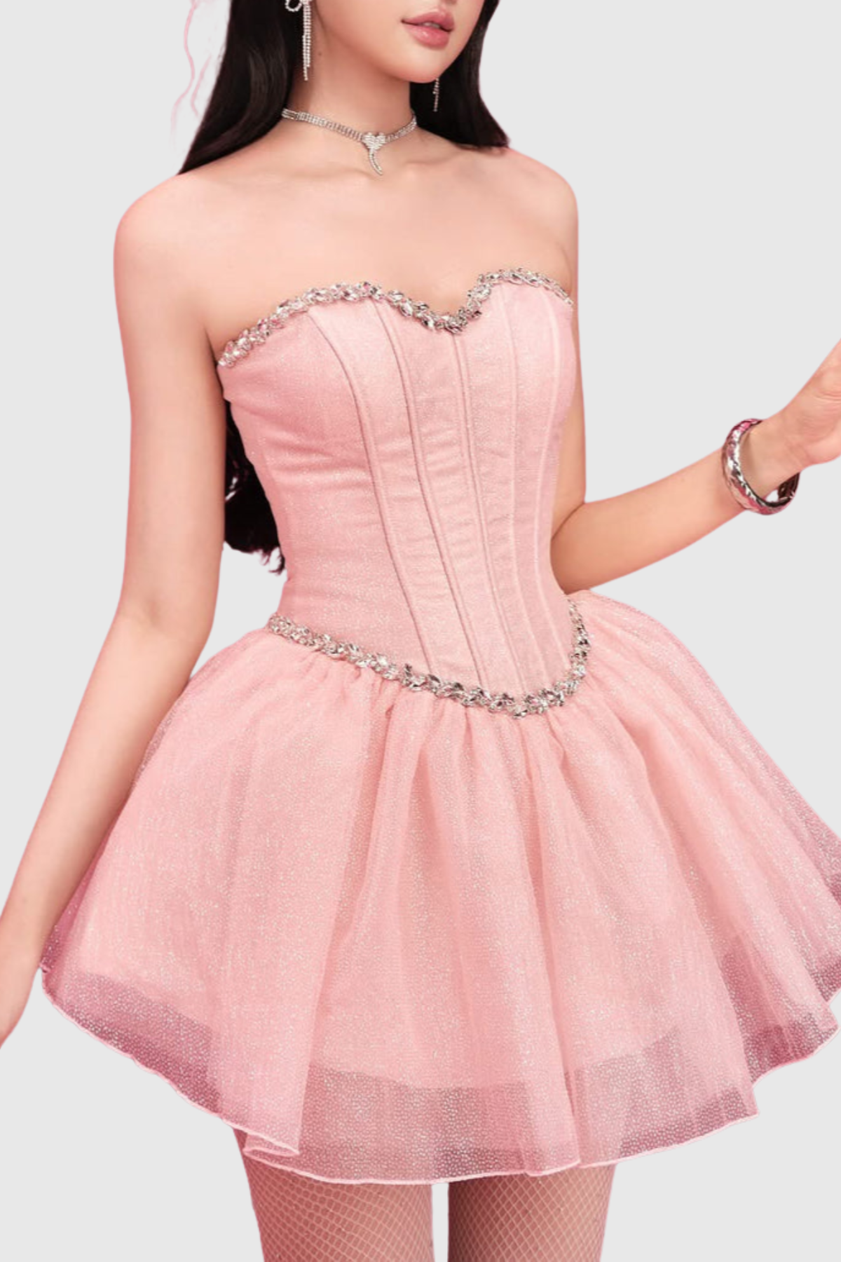 Carmo Crystal Embellished Strapless Corset Mini Dress - Pink