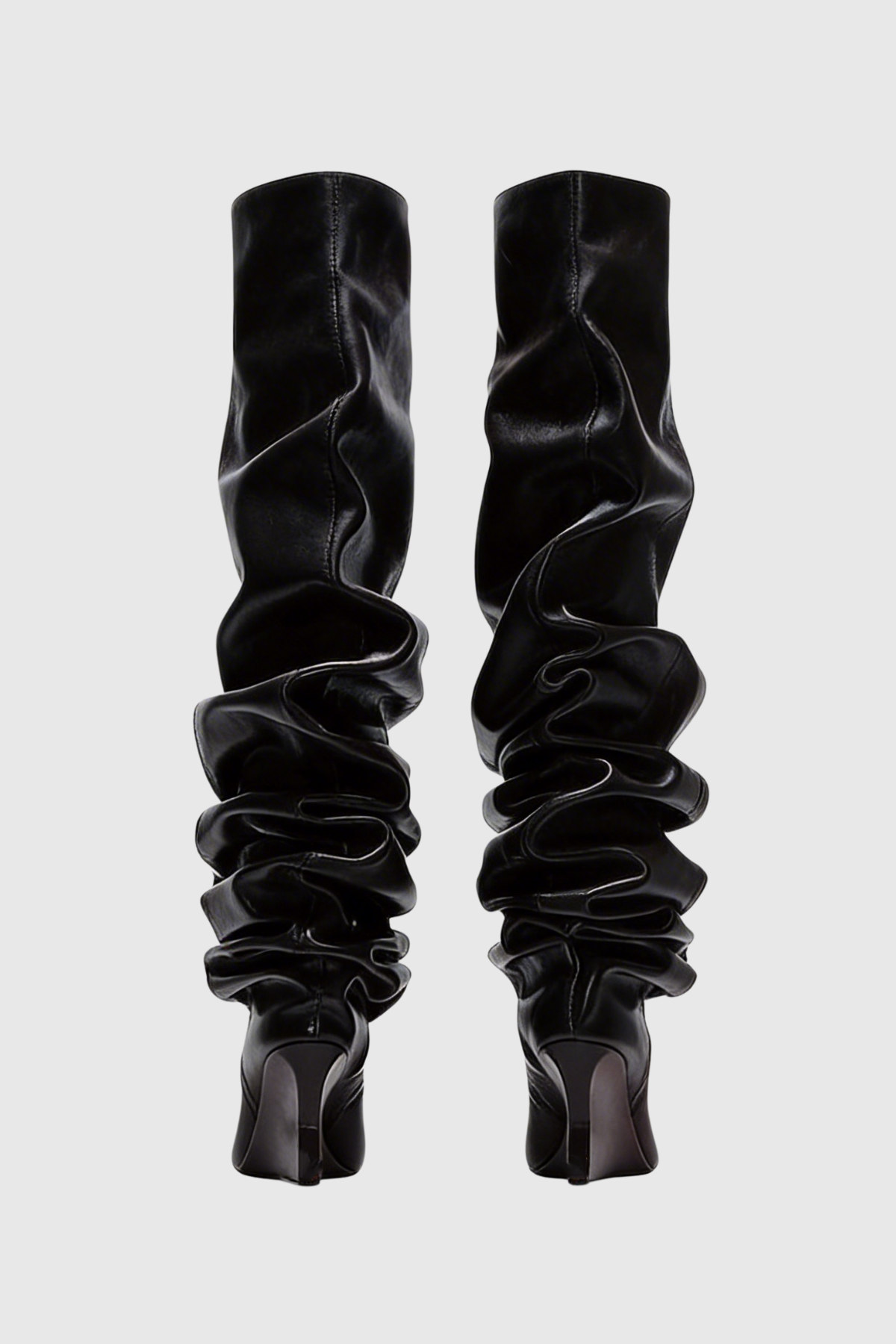Carysa Ruched Wedge Knee Hight Boots - Black