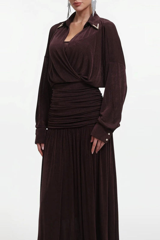Casima V-Neck Ruched Waist Maxi Dress