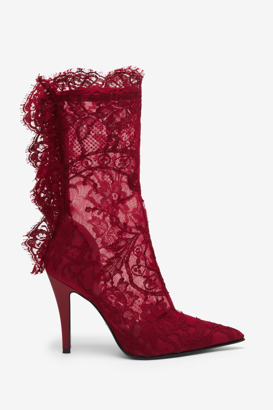 Cassiel Lace Ankle Boots - Red