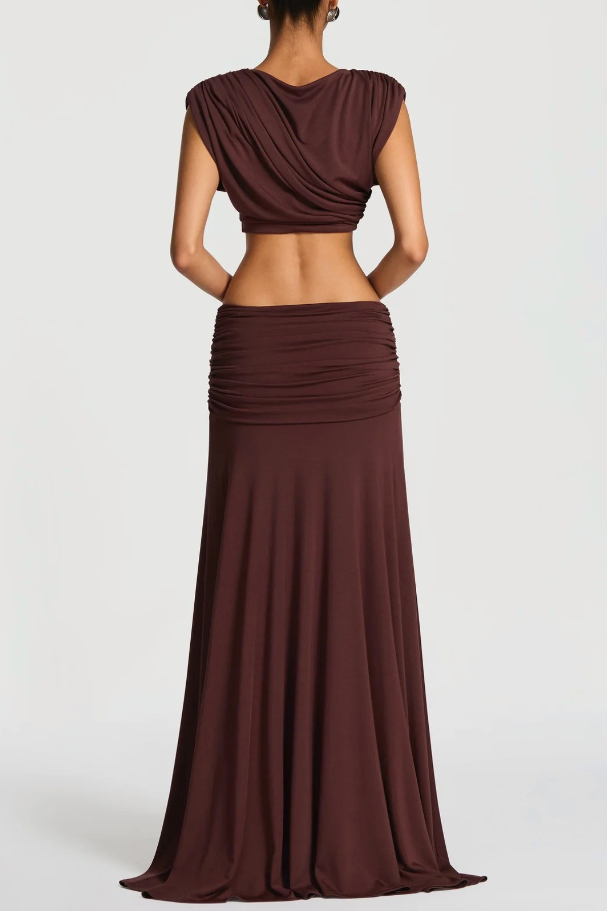 Celestina Crop Top & Ruched Maxi Skirt Set - Brown