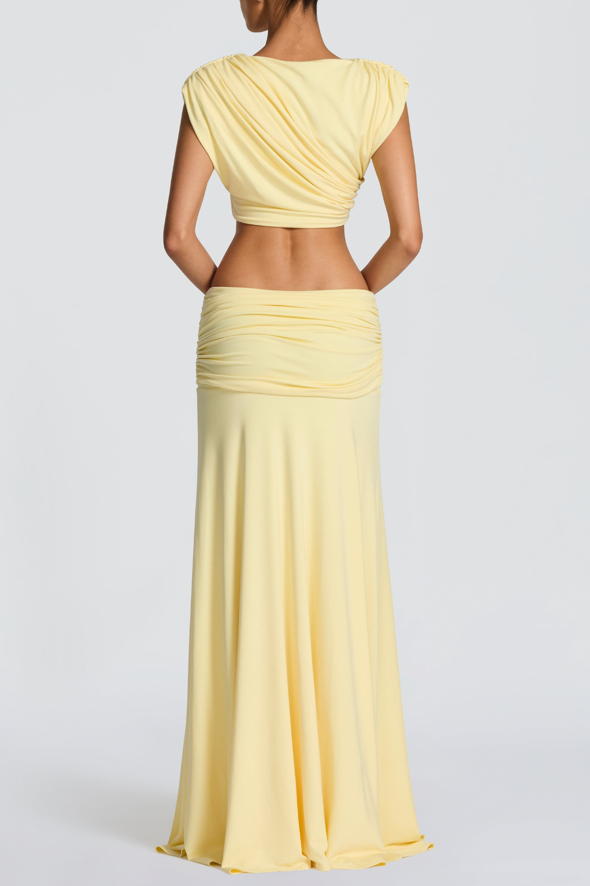 Celestina Crop Top & Ruched Maxi Skirt Set - Yellow