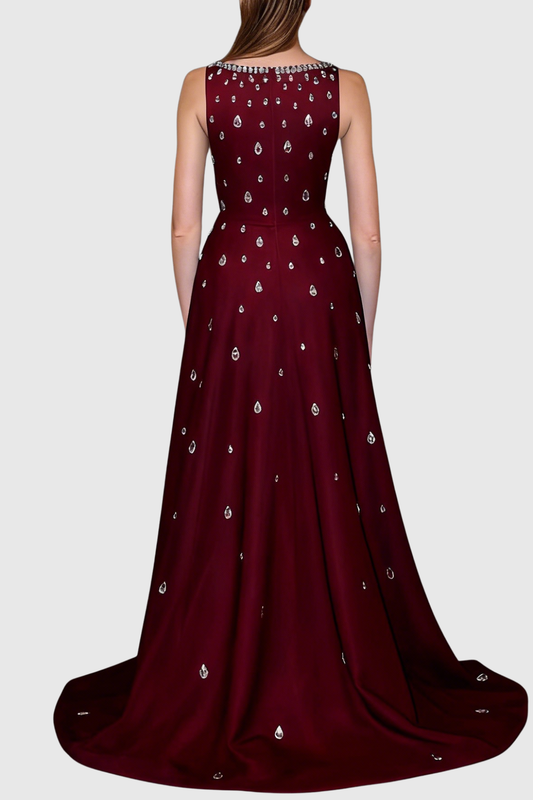 Celyn Crystal Embellished Maxi Dress - Wine