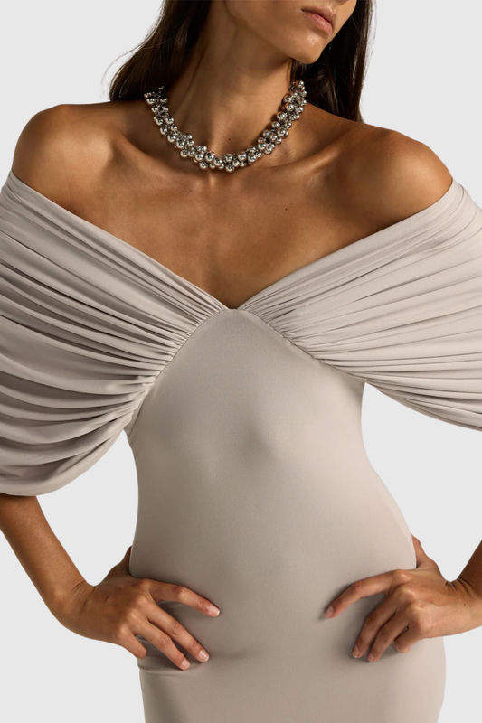 Chansa Off Shoulder Ruched Maxi Dress - Nude