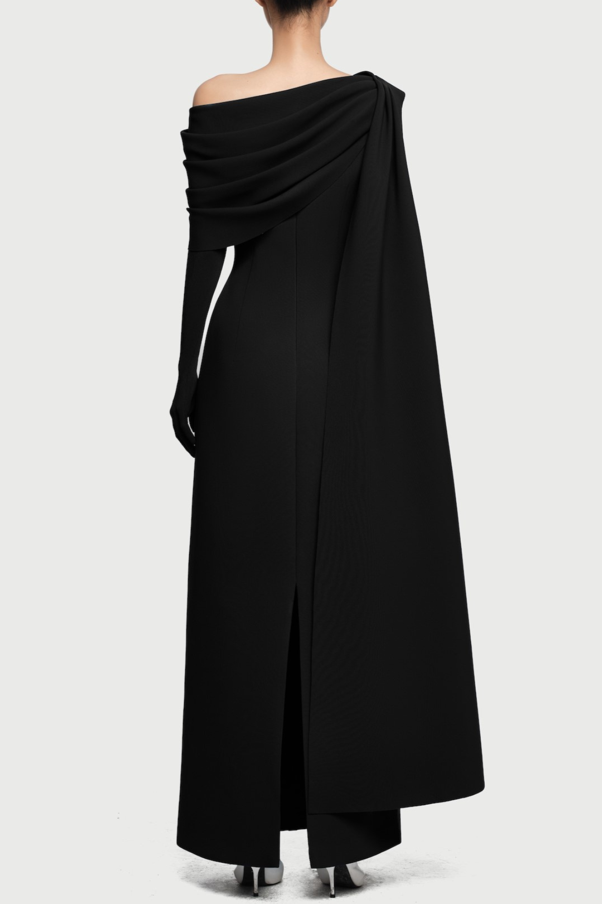 Chesley Asymmetrical Draped Flap Maxi Dress - Black