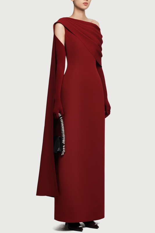 Chesley Asymmetrical Draped Flap Maxi Dress - Wine