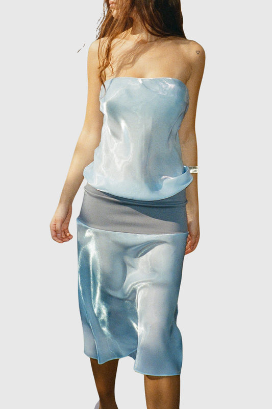 Chesta Strapless Contrast Midi Dress - Blue
