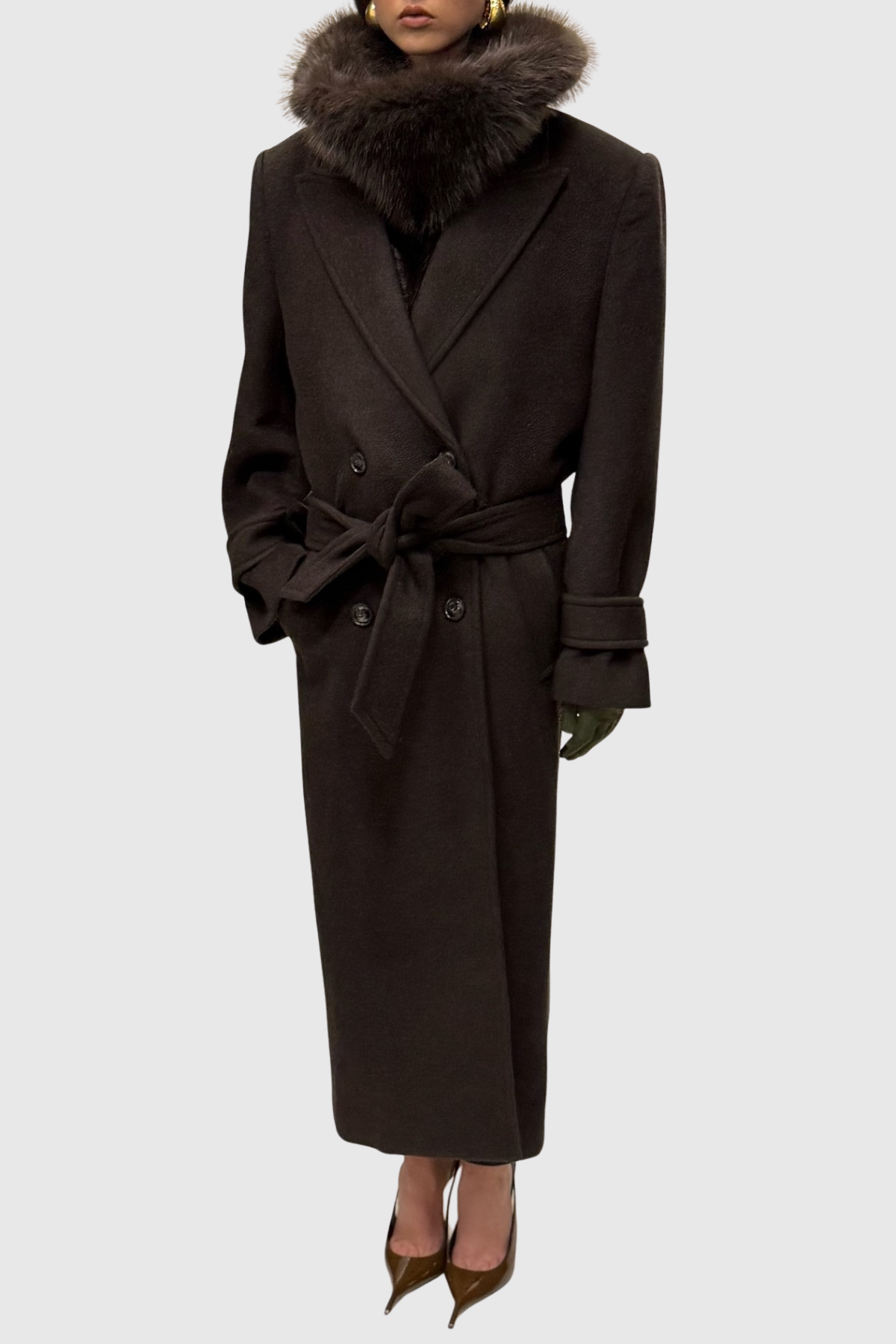 Clayta Wrapped Belted Coat - Brown