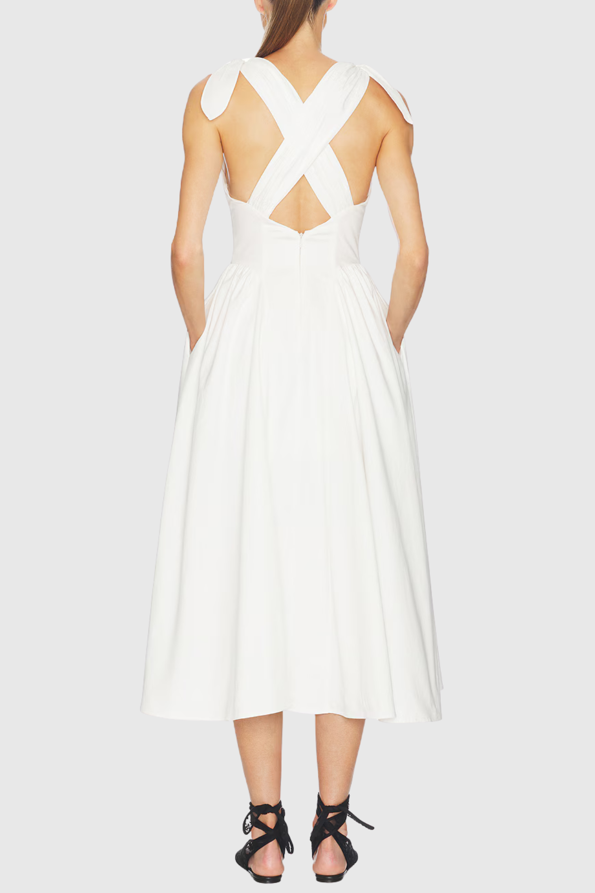 Clementia Ruched Corset Midi Dress - White