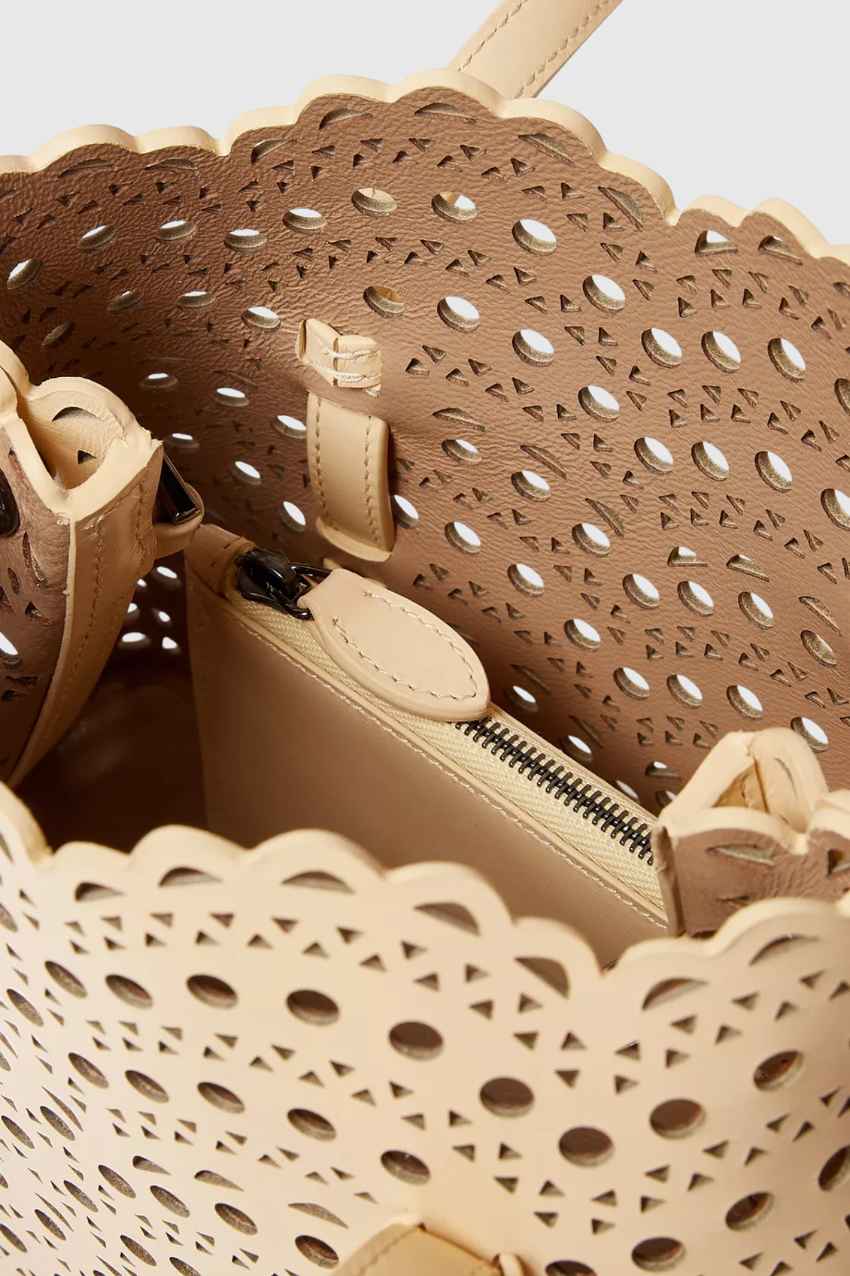 Clotila Lace Laser-cut Leather Tote Bag - Beige