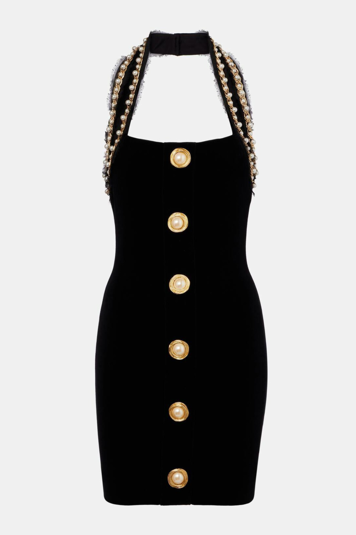 Cobala Pearl Embellished Velvet Mini Dress