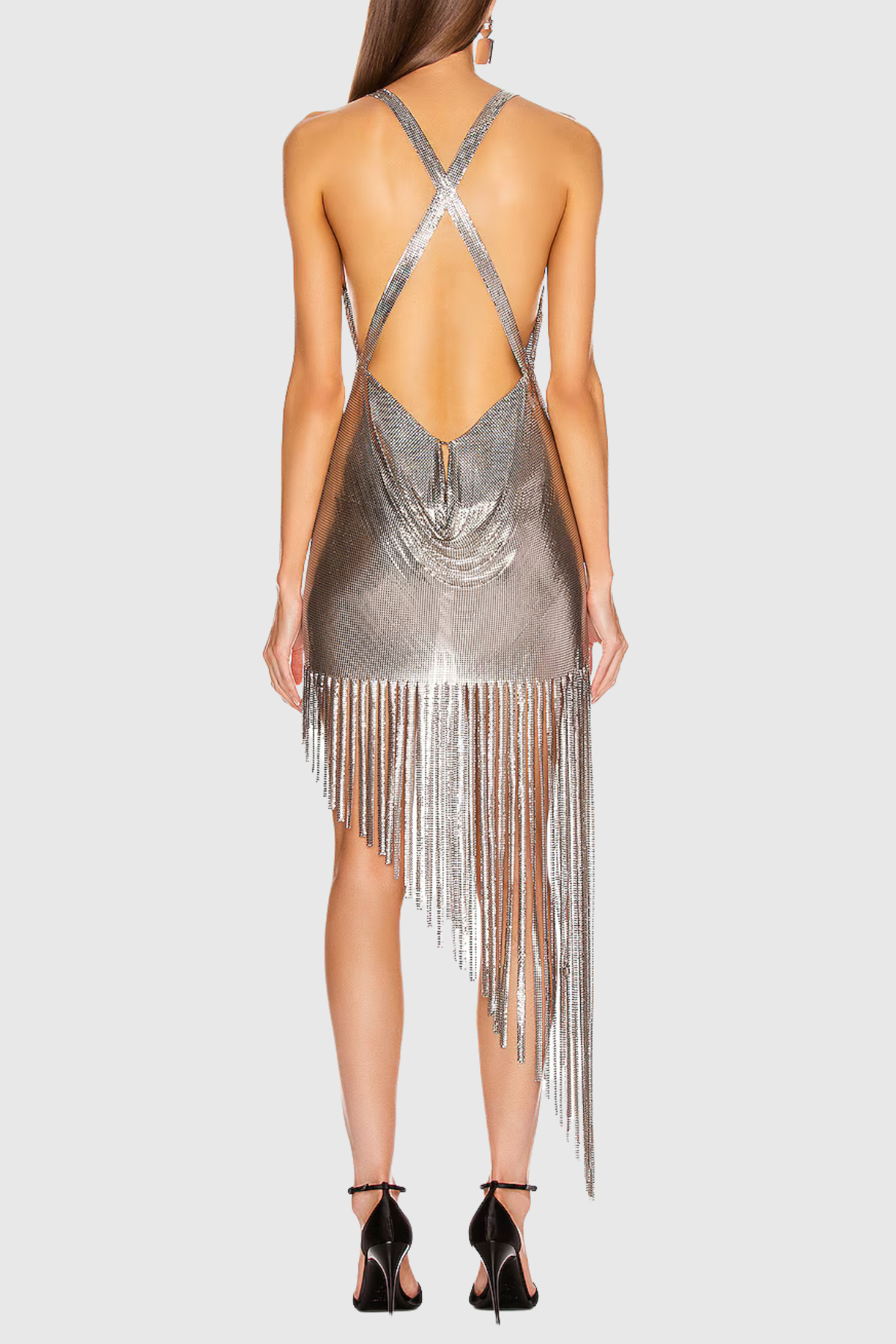 Collnsa Metallic Fringe Midi Dress