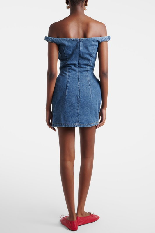 Corisana Off Shoulder Floral Denim Mini Dress