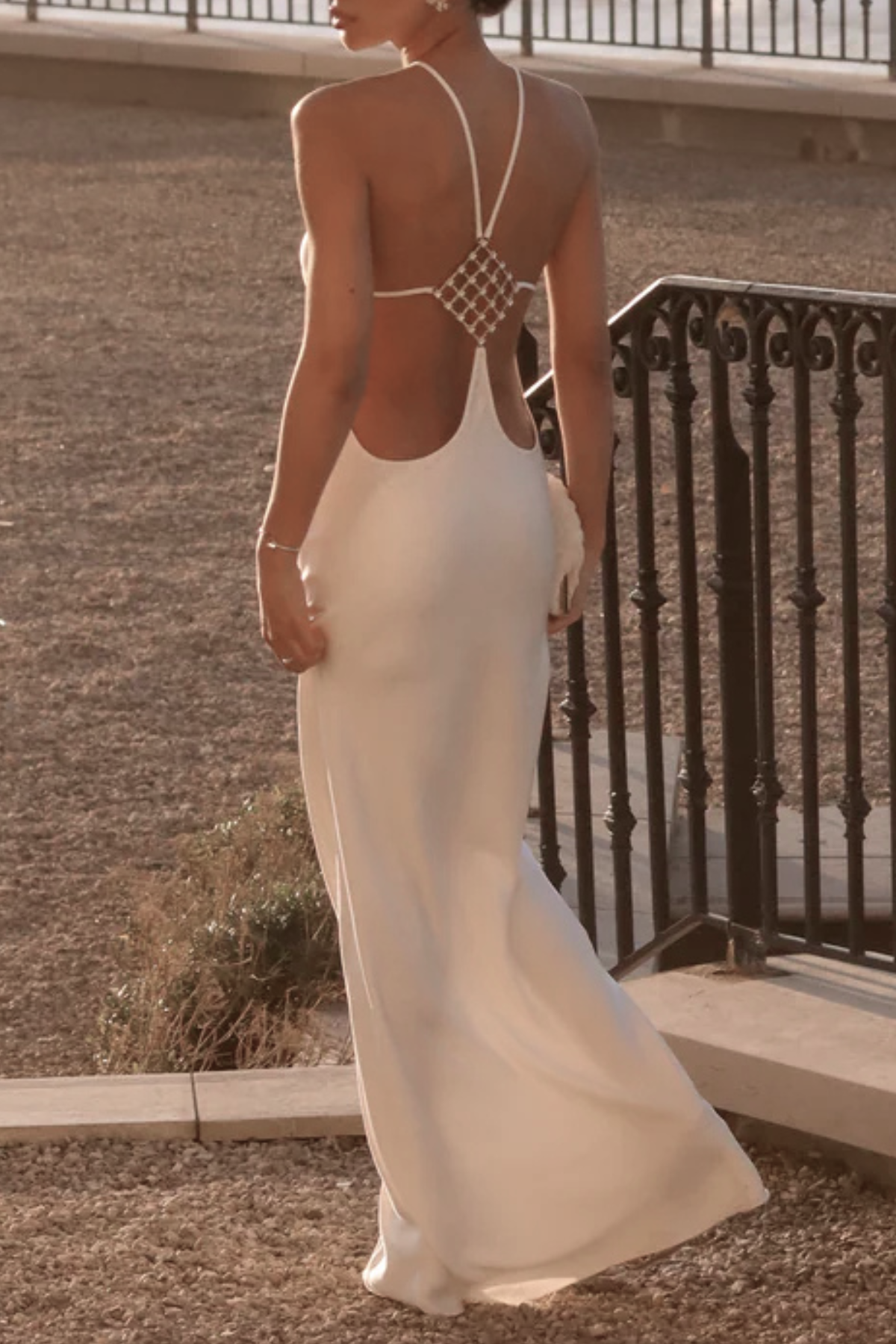 Daisya Satin Backless Maxi Dress - White