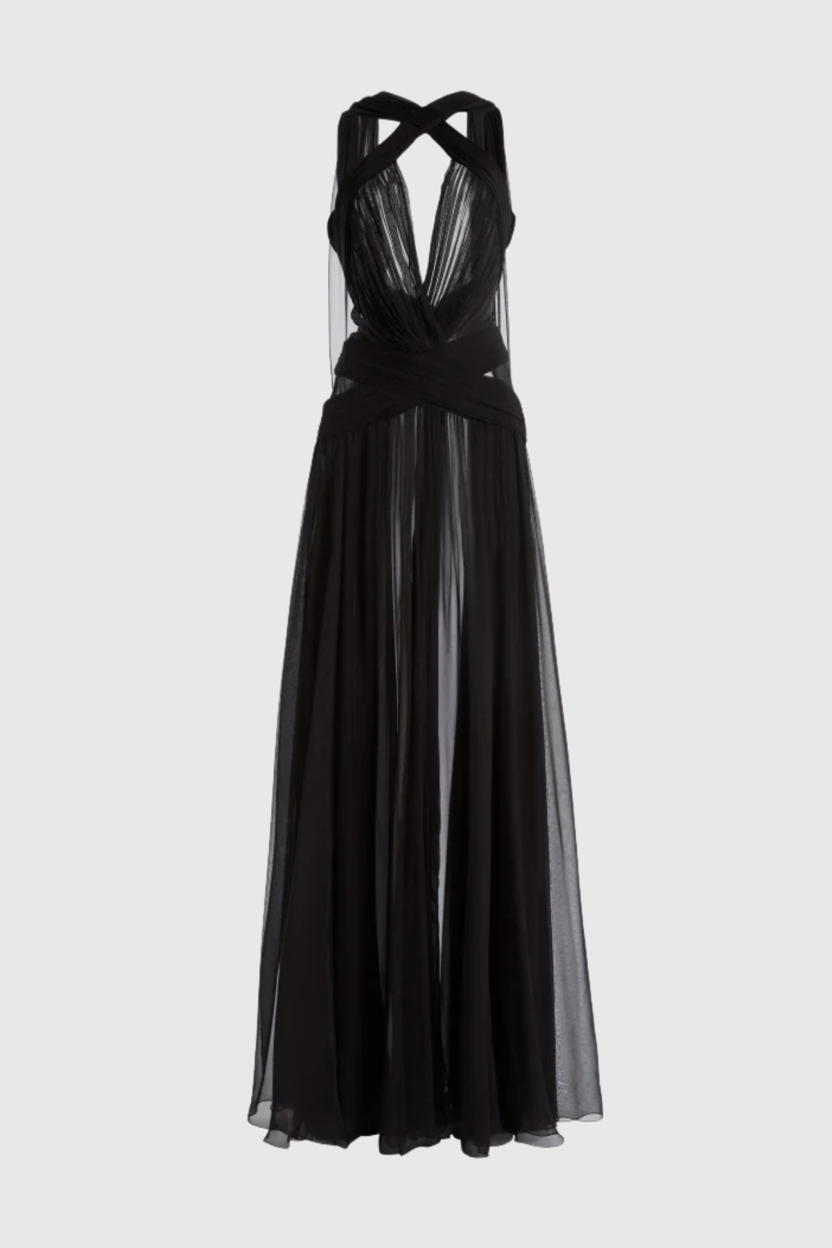 Darwra Chiffon Cutout Ribbon Maxi Dress