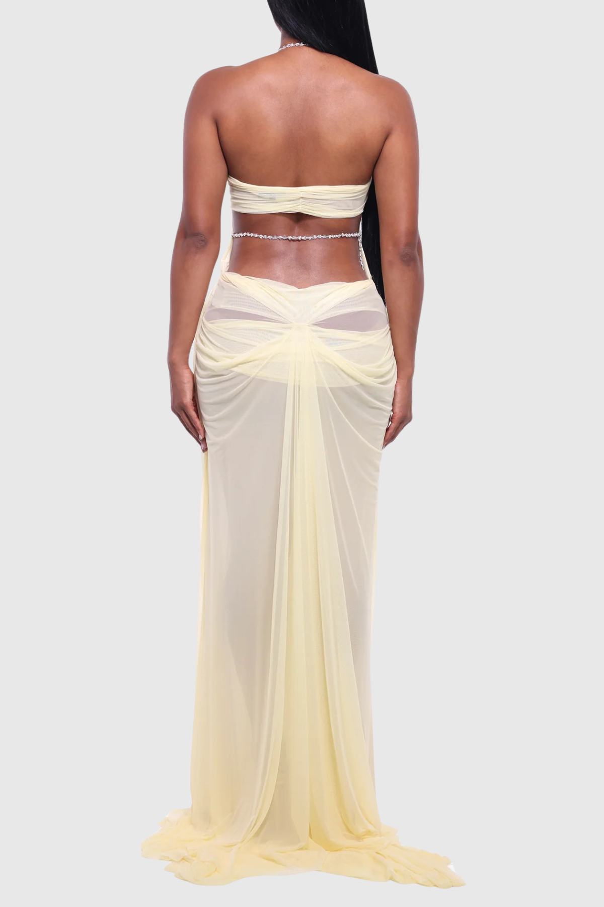 Delfina Semi-Sheer Mesh Maxi Dress - Yellow