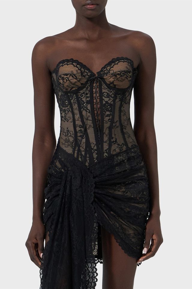 Delgado Lace Corset Strapless Mini Dress - Black