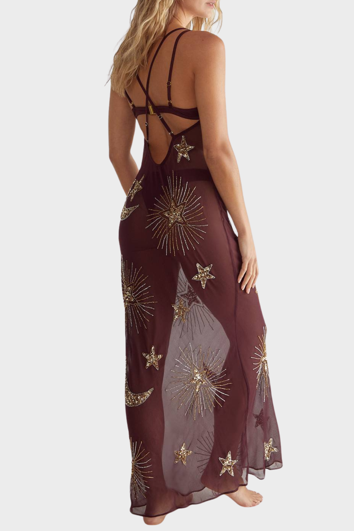 Delta Sequin Embellished Maxi Dress - Brown
