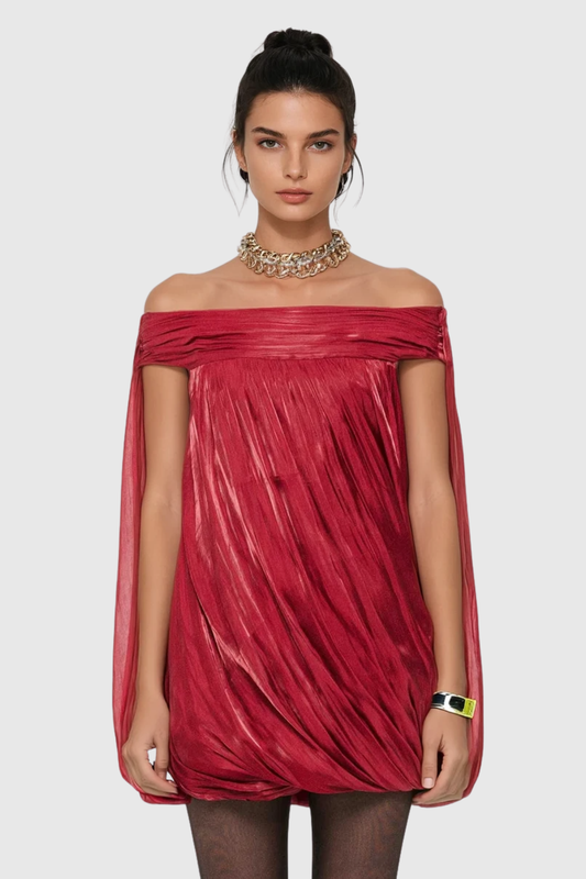 Dionte Off Shoulder Ruched Mini Dress - Red