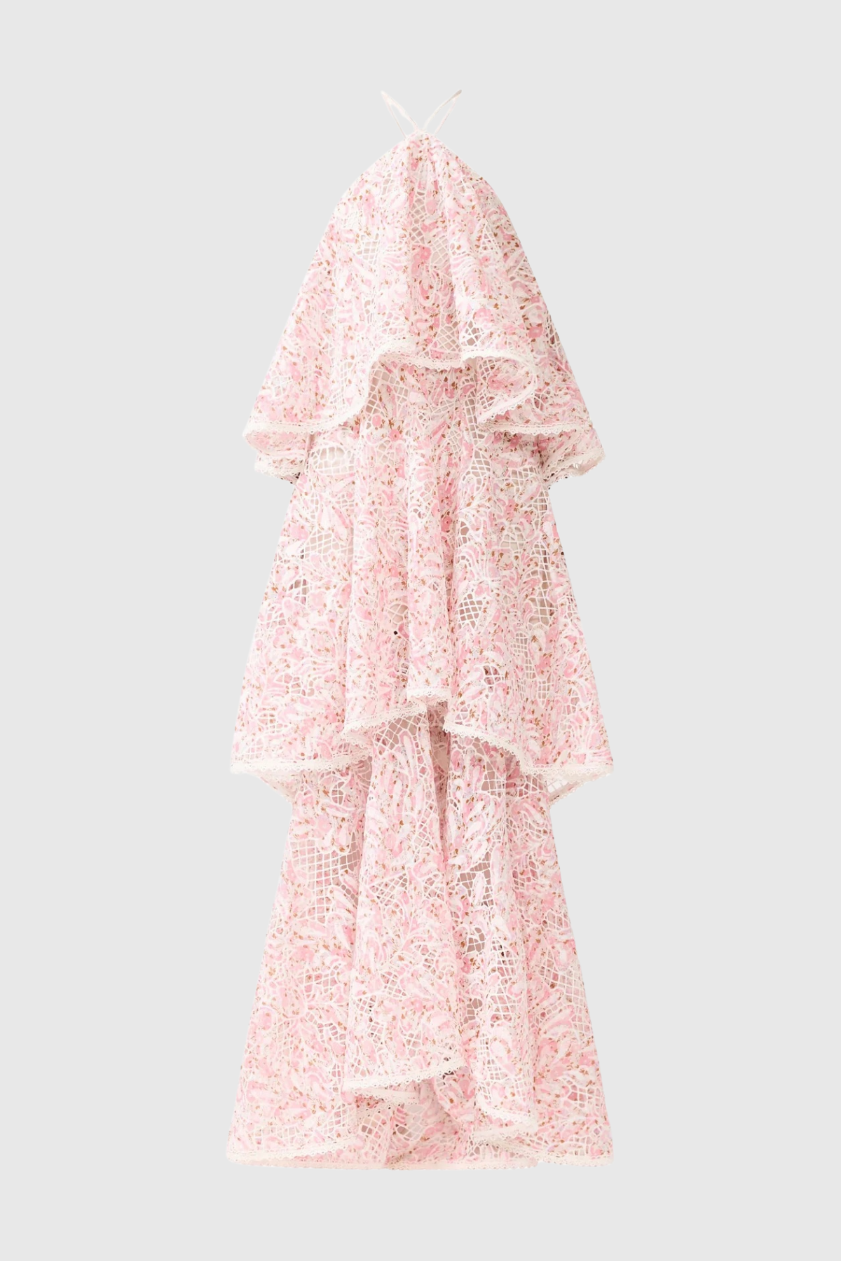 Dominia Halter Floral Lace Tiered Maxi Dress - Pink