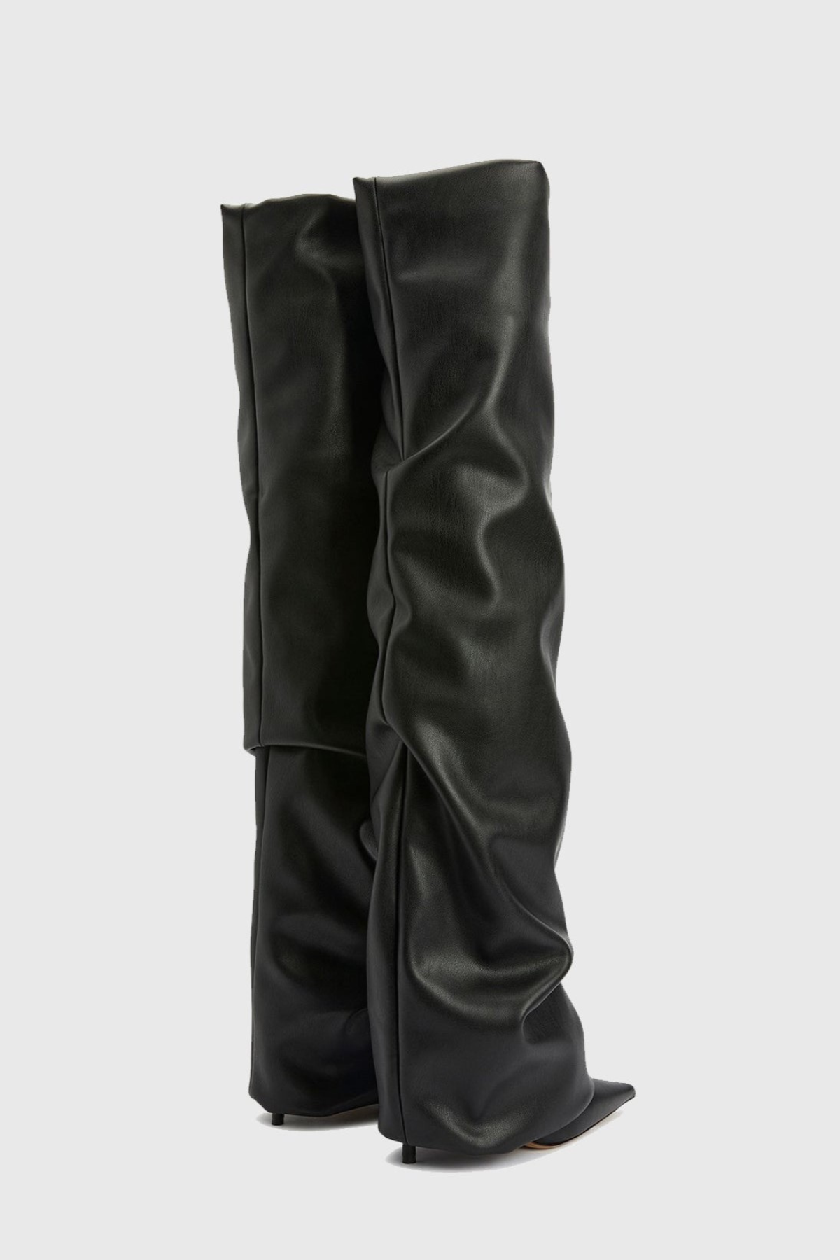 Dusya Ruched Leather Over The Knee Boots - Black
