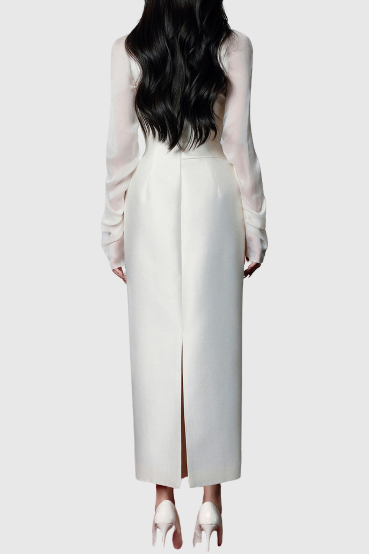 Eamoa Mesh Long Sleeve Ruched Maxi Dress