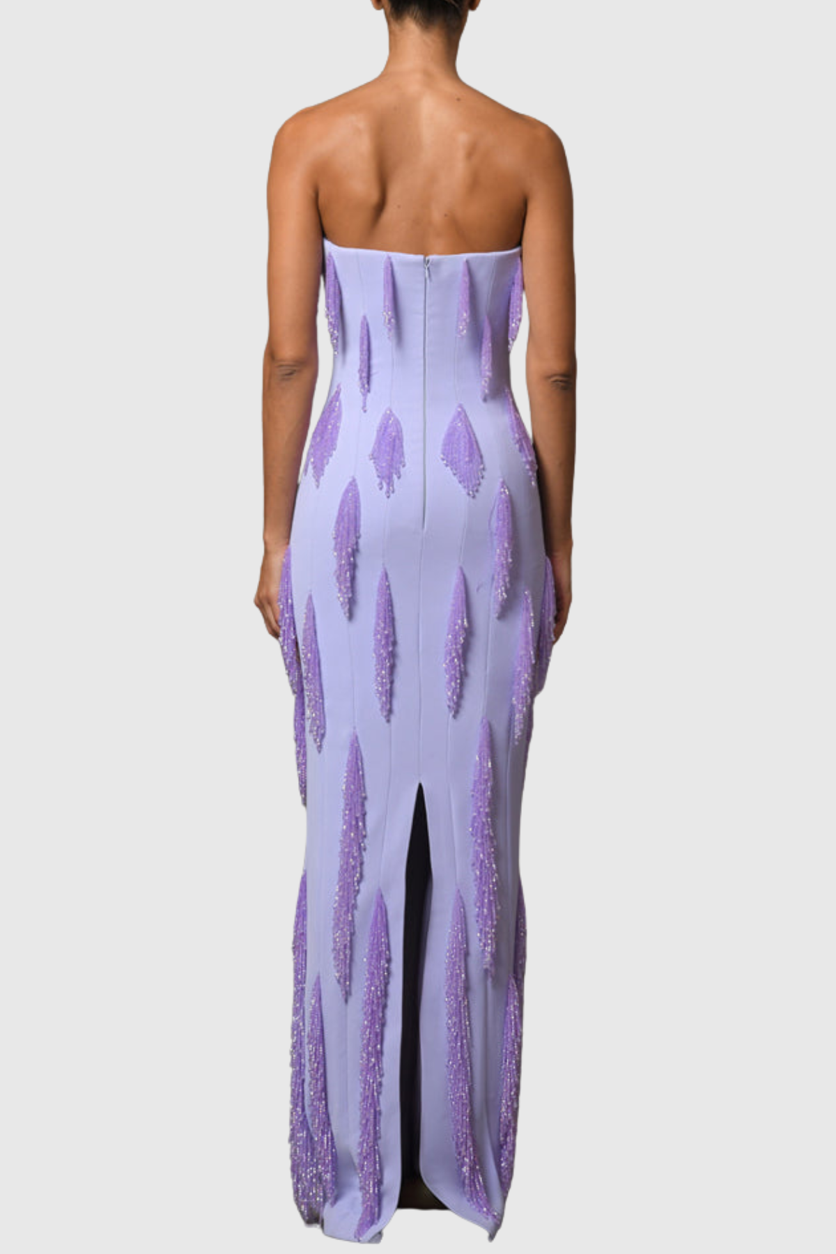 Ebony Strapless Beaded Fringe Embellished Maxi Dress