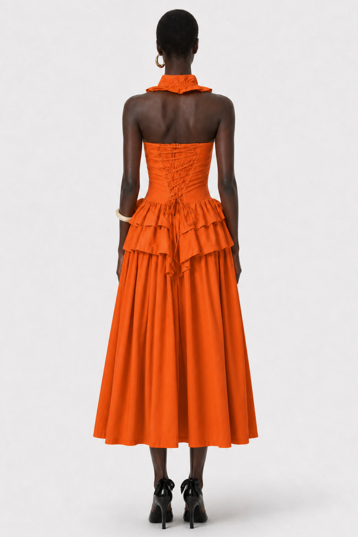 Edelwia Halter Ruffle Maxi Dress - Orange